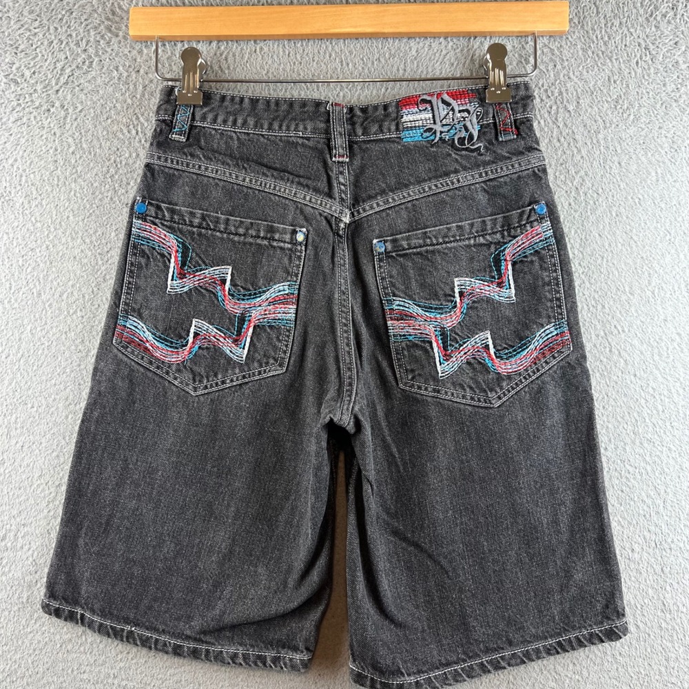 Paco Jeans Boys Size 14 Dark Wash Denim Skater Shorts Embroidered Baggy Grey